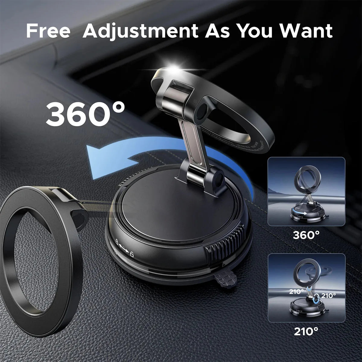 Vacuum magnetic phone holder, Magsafe suction cup phone holder, 360 ° adjustable magnetic phone holder, pocket sized foldable