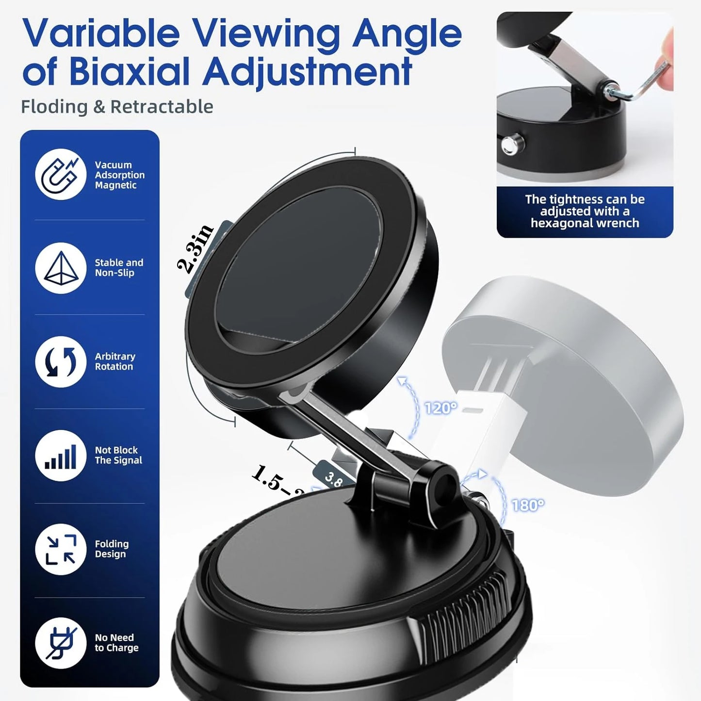 Vacuum magnetic phone holder, Magsafe suction cup phone holder, 360 ° adjustable magnetic phone holder, pocket sized foldable