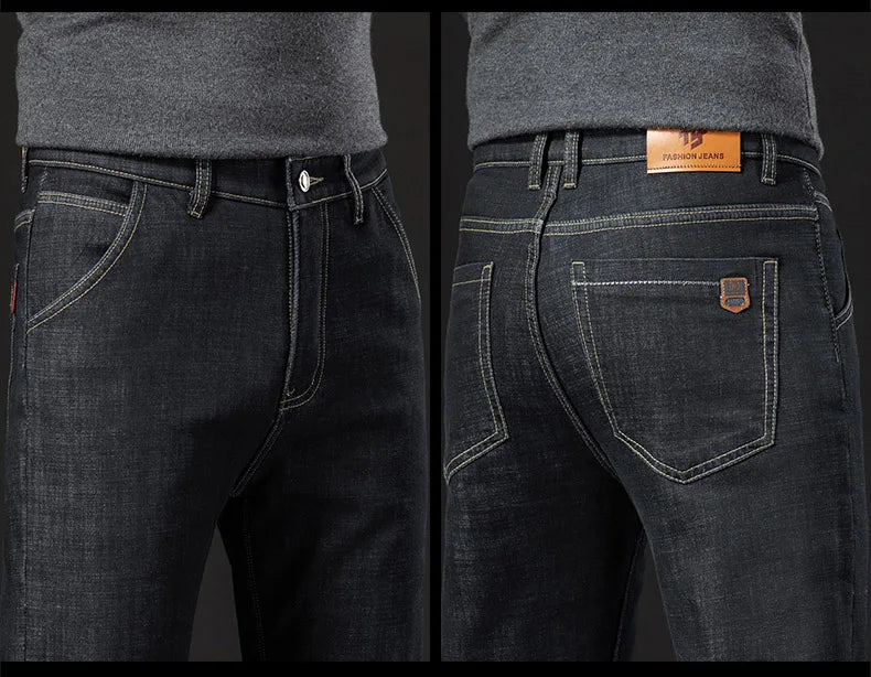 Winter Lamb Fluff Denim Straight Pants Men Thicken Big Size 40 Jeans