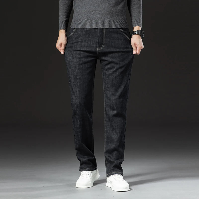 Winter Lamb Fluff Denim Straight Pants Men Thicken Big Size 40 Jeans