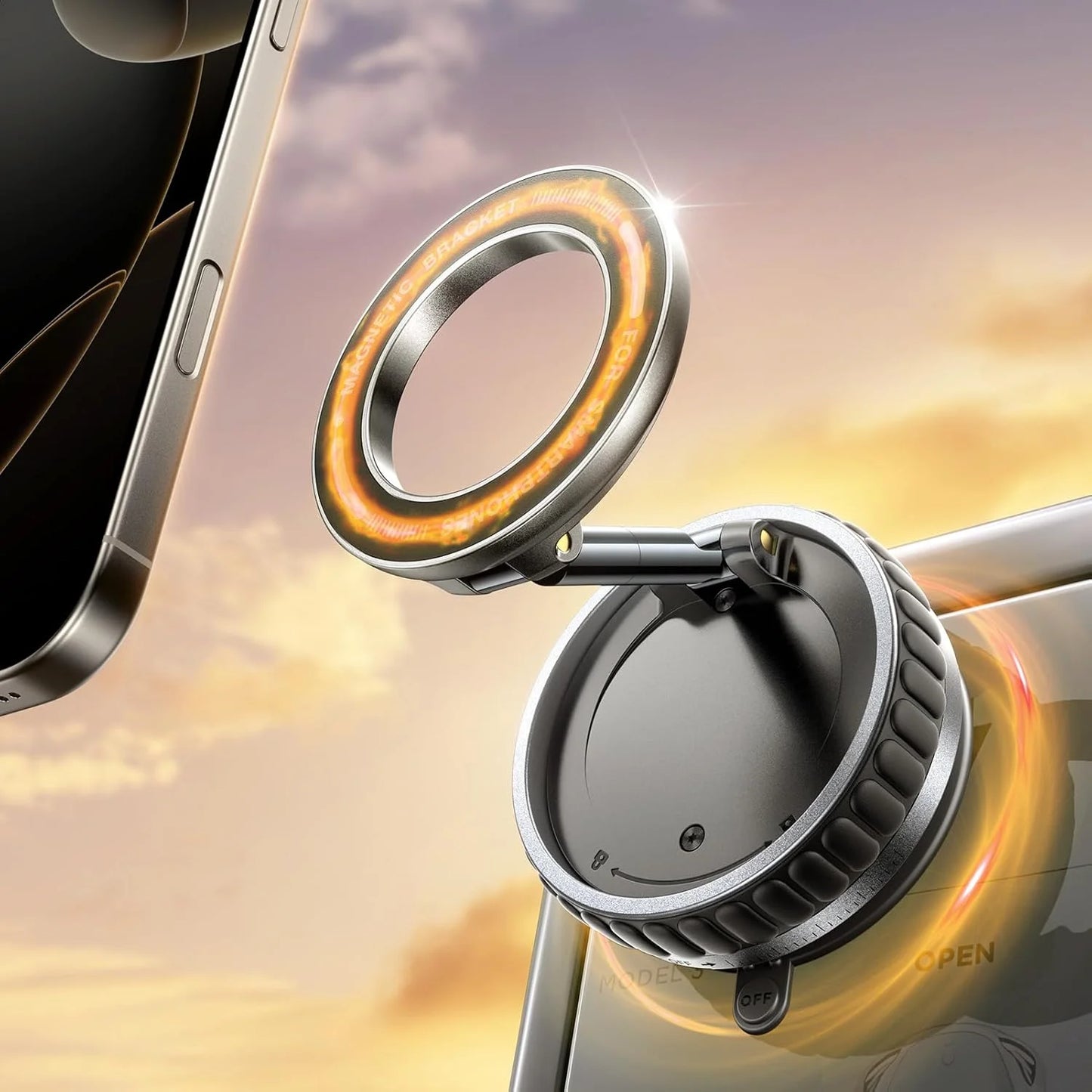 Vacuum magnetic phone holder, Magsafe suction cup phone holder, 360 ° adjustable magnetic phone holder, pocket sized foldable