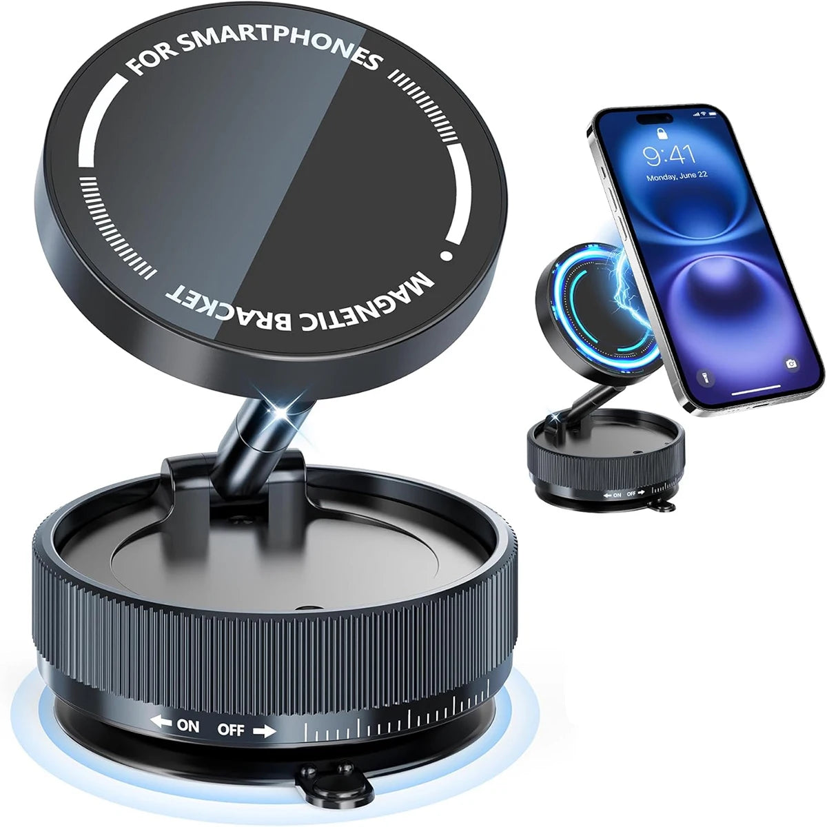 Vacuum magnetic phone holder, Magsafe suction cup phone holder, 360 ° adjustable magnetic phone holder, pocket sized foldable