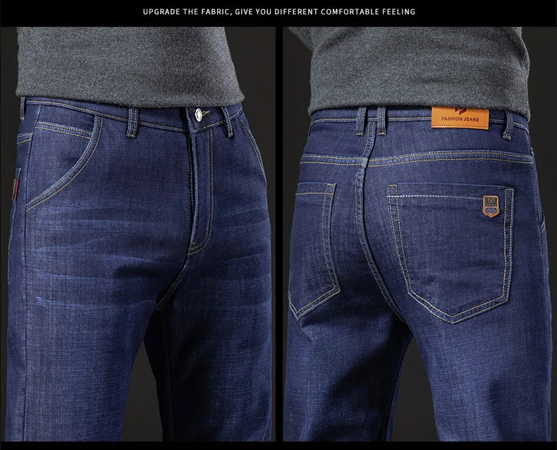 Winter Lamb Fluff Denim Straight Pants Men Thicken Big Size 40 Jeans