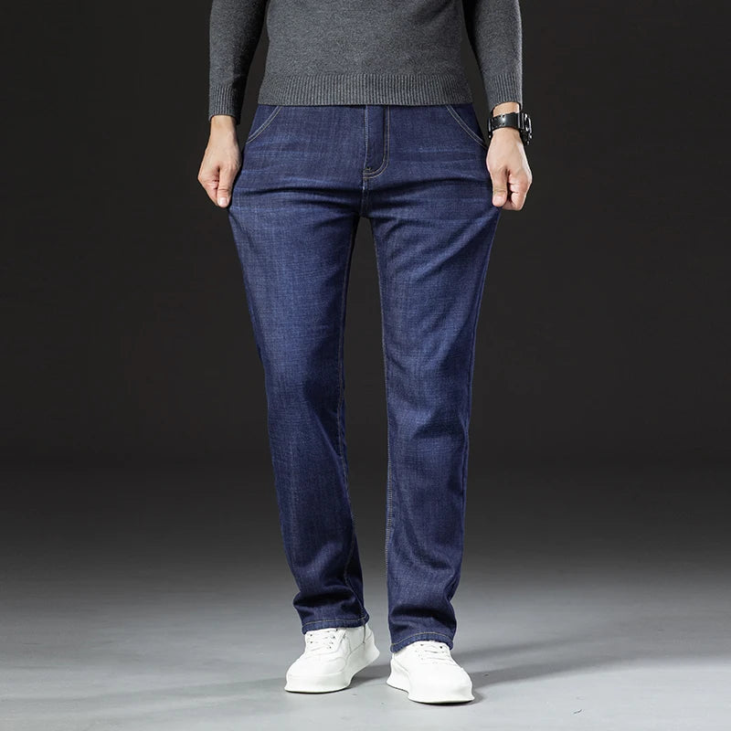 Winter Lamb Fluff Denim Straight Pants Men Thicken Big Size 40 Jeans